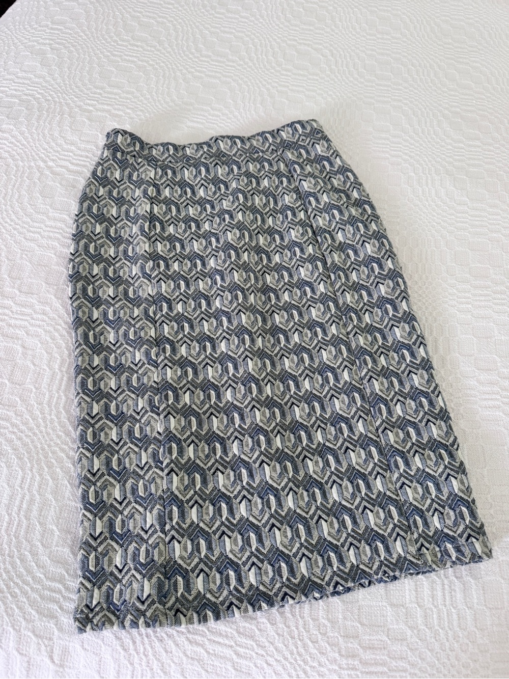 Anthropologie Maeve Light Blue and Cream/White Geometric Pencil Skirt